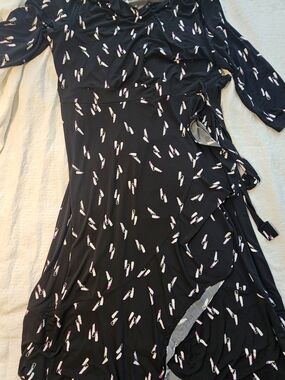 Lane Bryant Black Lipstick-Print Midi Wrap Dress Womens Size 18/20
